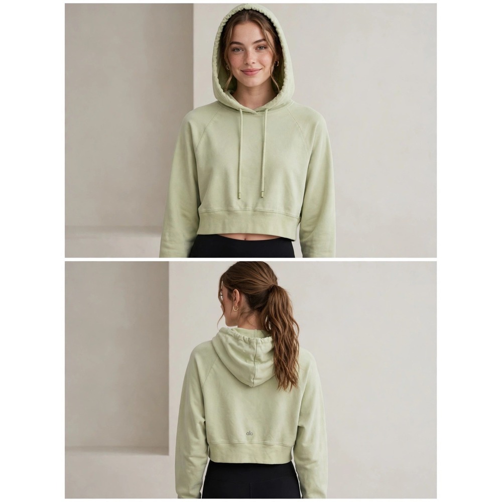 Alo Yoga Cropped Double Take Hoodie Sage Green W3713R Small